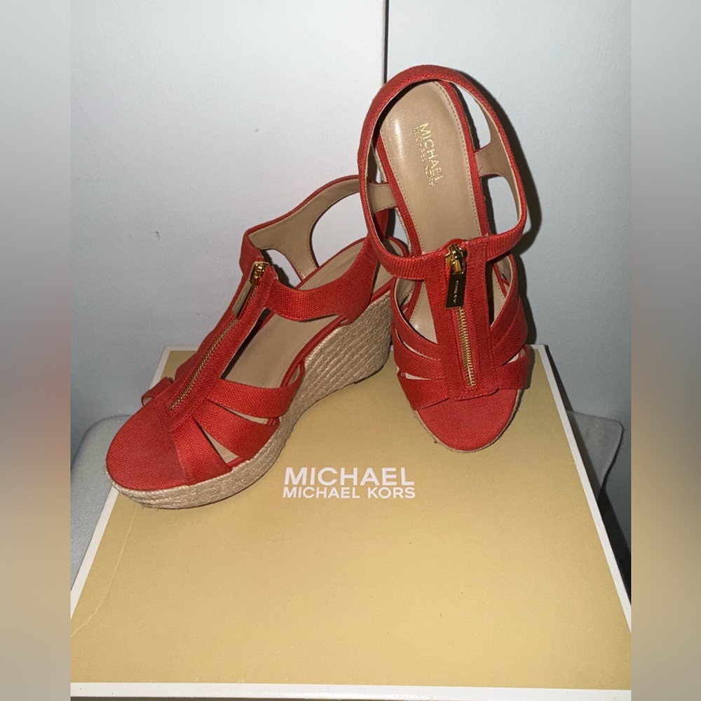 Michael Kors Vibrant Red Wedge Sandals